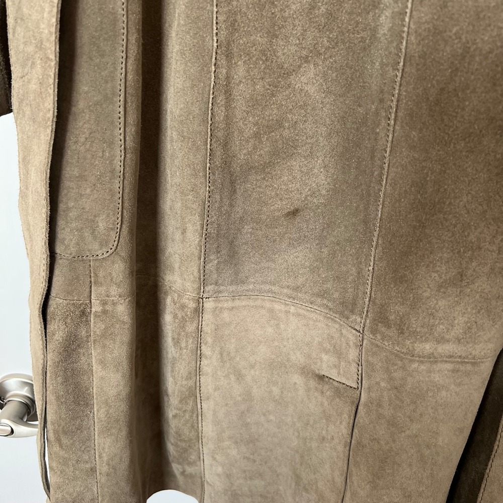 MNG Mango Genuine Leather Suede Trench Coat Belted‎ Taupe Double Breasted - Picture 8 of 16